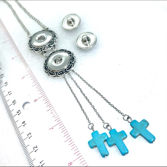 Necklace with cross charms & 2 Handmade 20mm snaps SN20 - Picture 3 of 3